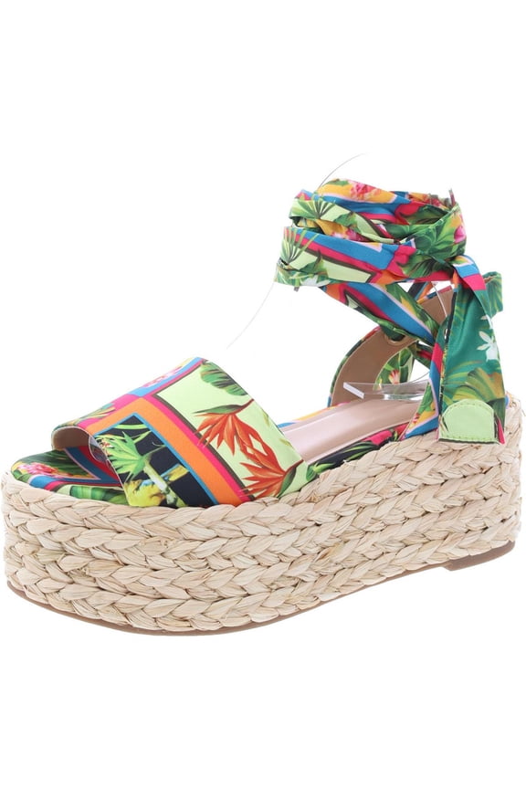 Womens Lace-Up Straw Wedge Sandals