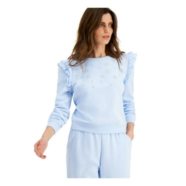 INC Womens Light Blue Embellished Ruffled Sweatshirt S