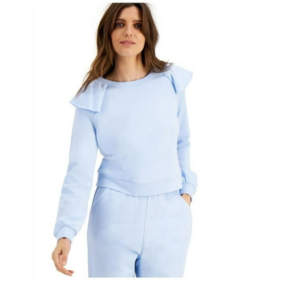 INC Womens Light Blue Ruffled Long Sleeve Jewel Neck Sweatshirt XL