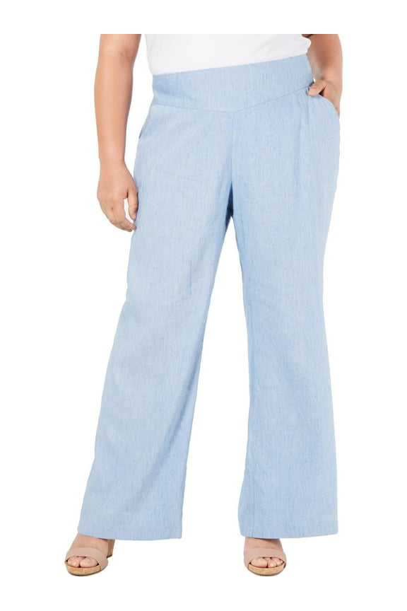 Womens Light Blue Wide Leg Pants Plus Size: 18W