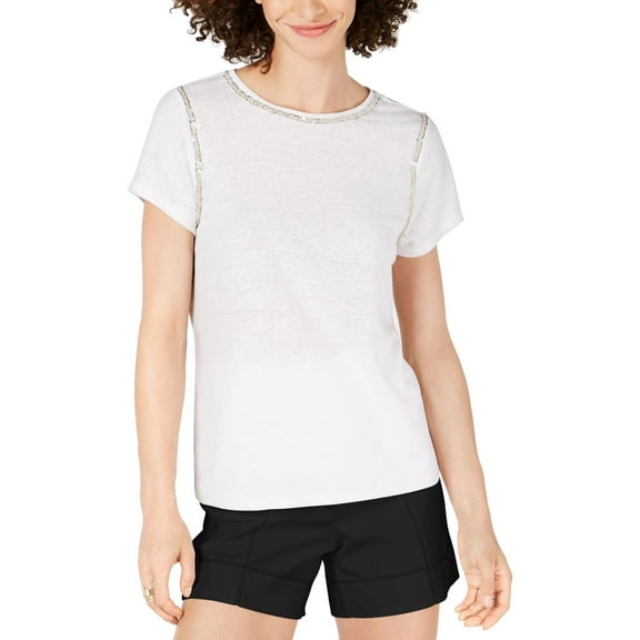 INC Womens Linen Sequined T-Shirt