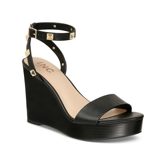 INC Womens Maverickp Faux Leather Ankle Strap Wedge Sandals