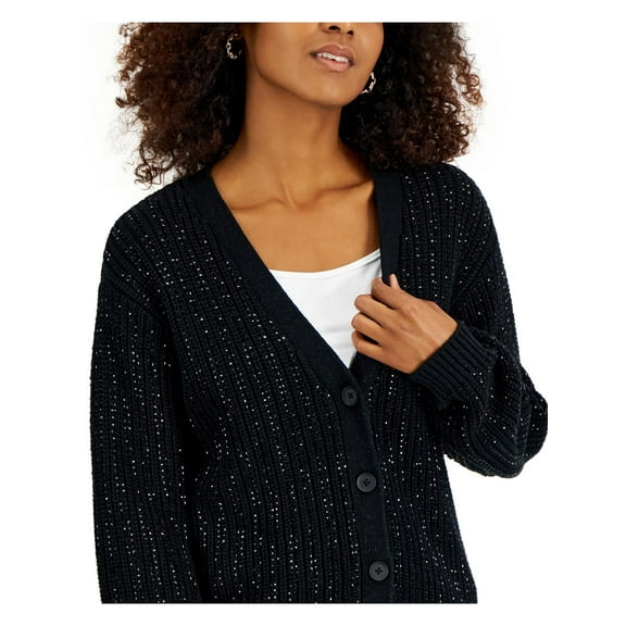 INC International Concepts Womens Rhinestone Cardigan Deep Black S