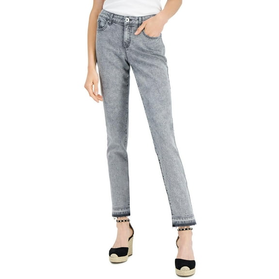 INC Womens Mid Rise Frayed Hem Straight Leg Jeans