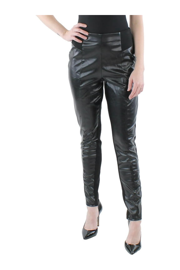 Womens Mixed Media Faux Leather Skinny Pants