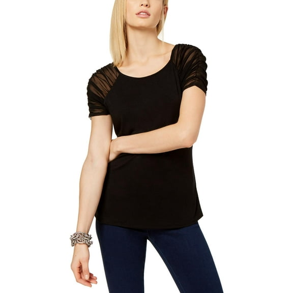 INC Womens Mixed Media Ruched Pullover Top
