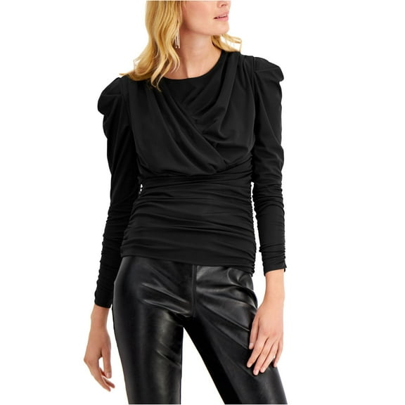 INC Womens Modern Outpost Ruched Stretch Blouse Black S