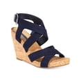 thumbnail image 1 of INC Womens Navy 1/2" Platform Stretch Adjustable Strappy Padded Landor Round Toe Wedge Buckle Slingback Sandal 11 M, 1 of 4