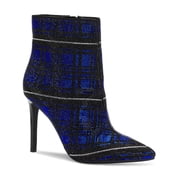 INC Womens Navy Plaid Slip Resistant Rhinestone Reisa Pointed Toe Stiletto Zip-Up Dress Booties 5.5 M
