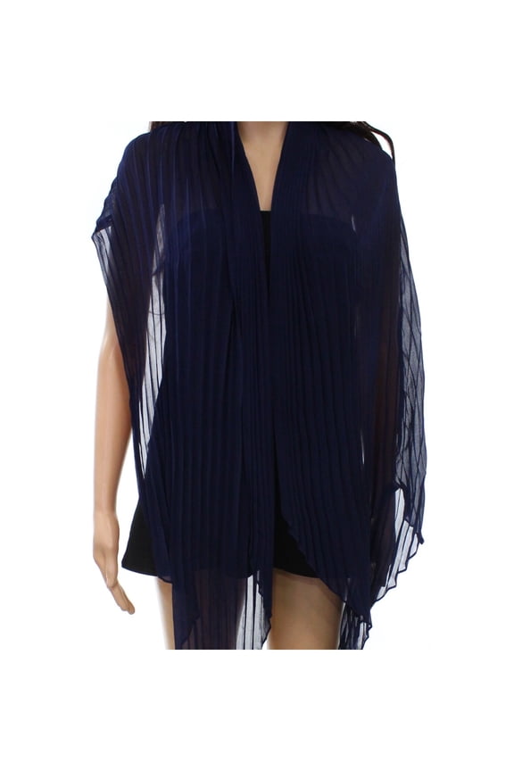 Womens Navy Polyester Pleated Wrap Beaded Evening Scarf