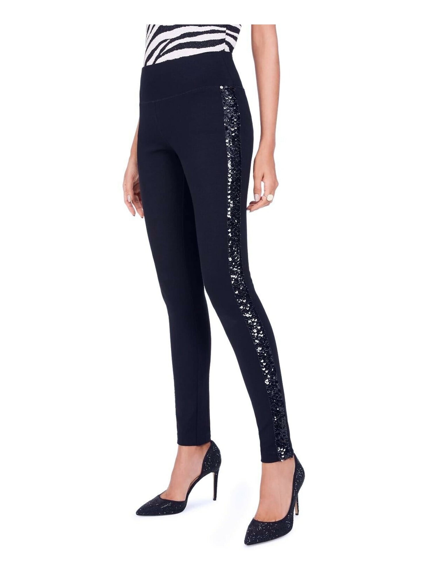 INC Womens Navy Sequined Pull On Ponte Skinny Pants Size: 4