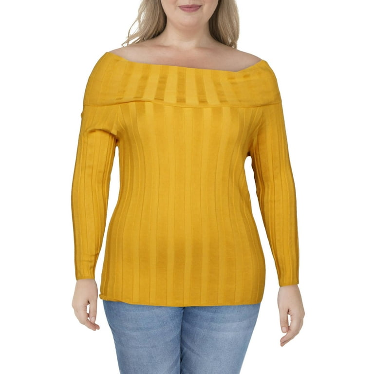 INC Womens Off The Shoulder Ribbed Sweater Yellow XL