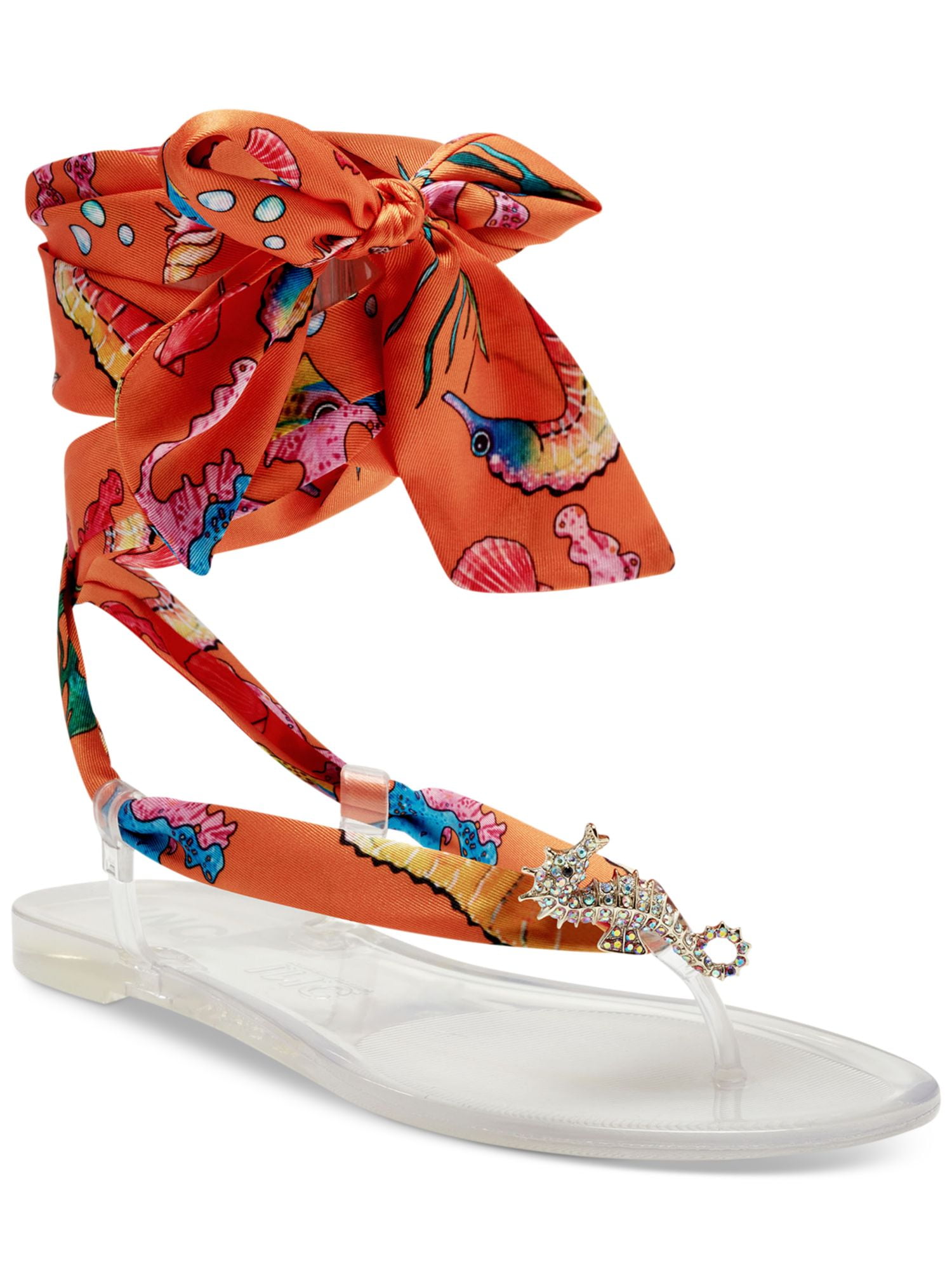 INC Womens Orange Scarf Tie Brooch Slip Resistant Embellished Malana Round Toe Lace Up Thong Sandals Shoes 6 M Walmart