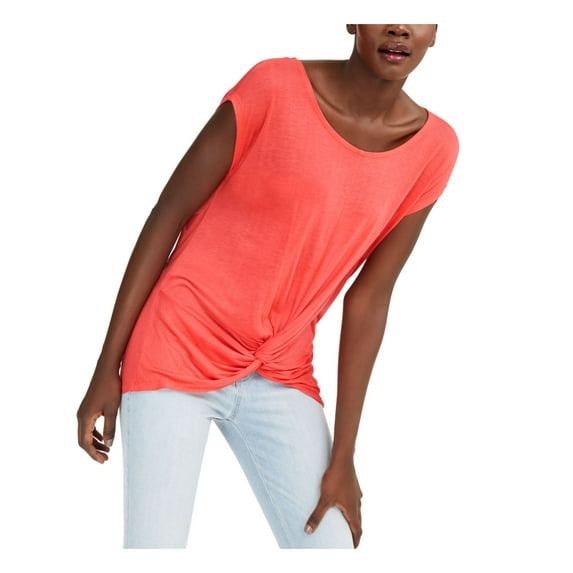 INC Womens Orange Short Sleeve Boat Neck T-Shirt Size: L