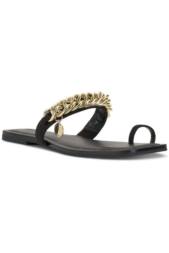 Womens Peetie Faux Leather Chain Slide Sandals