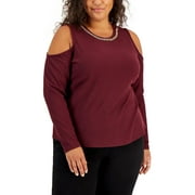 INC Womens Petites Chain Trim Ribbed Pullover Top