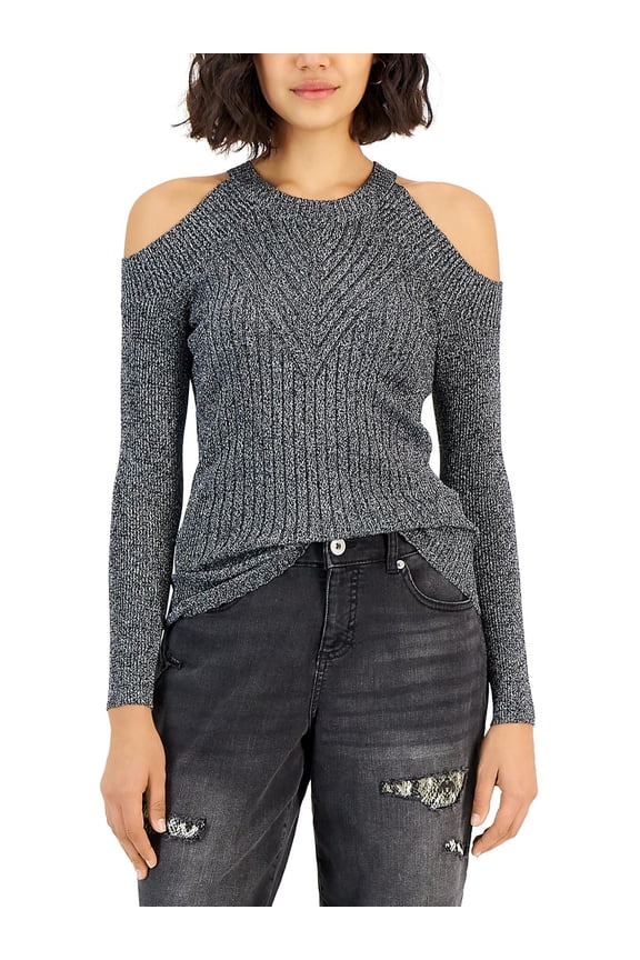 Womens Petites Knit Metallic Pullover Sweater