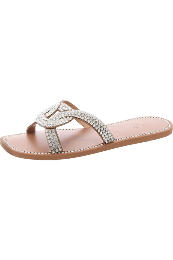 Womens Peytton Rhinestone Faux Leather Slide Sandals