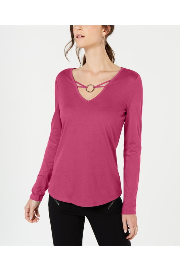 Womens Pink Long Sleeve V Neck Top Size XL