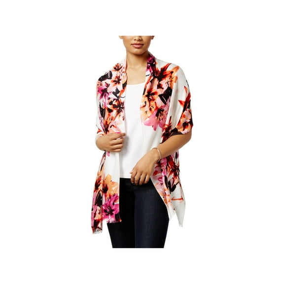 INC Womens Pink Floral Wrap & Scarf In One Shawl