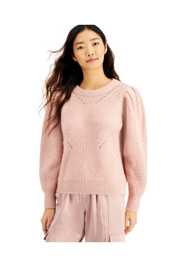 Womens Pink Long Sleeve Jewel Neck Sweater M