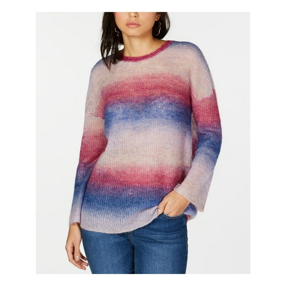 INC Womens Pink Ombre Striped Long Sleeve Crew Neck Sweater L