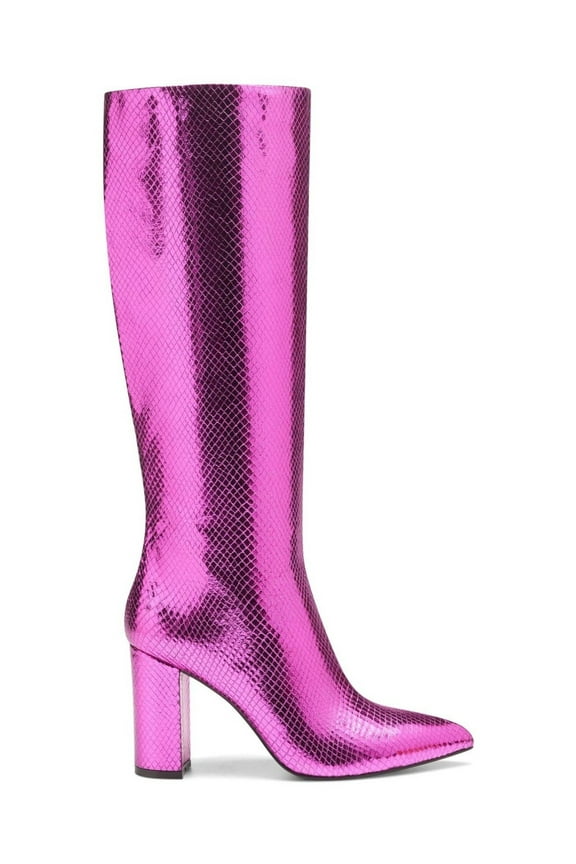 Womens Pink Pointed Toe Block Heel Dress Boots 6