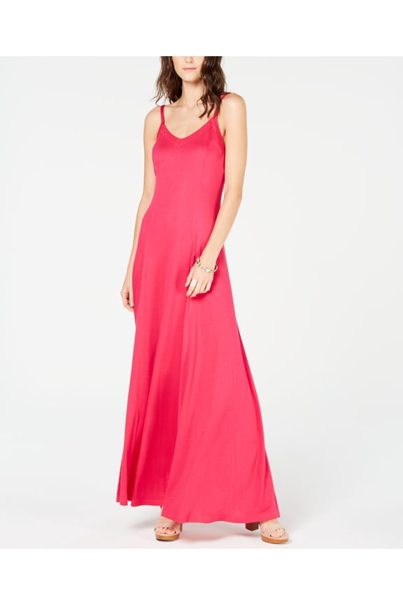 Womens Pink Spaghetti Strap Scoop Neck Maxi Shift Dress Size: M