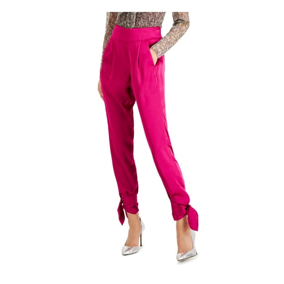 INC Womens Pink Tie Pocketed Satin Skinny Party Pants Size: 10