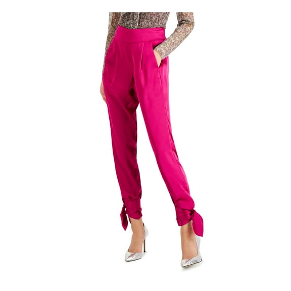INC Womens Pink Tie Pocketed Satin Skinny Party Pants Size: 4