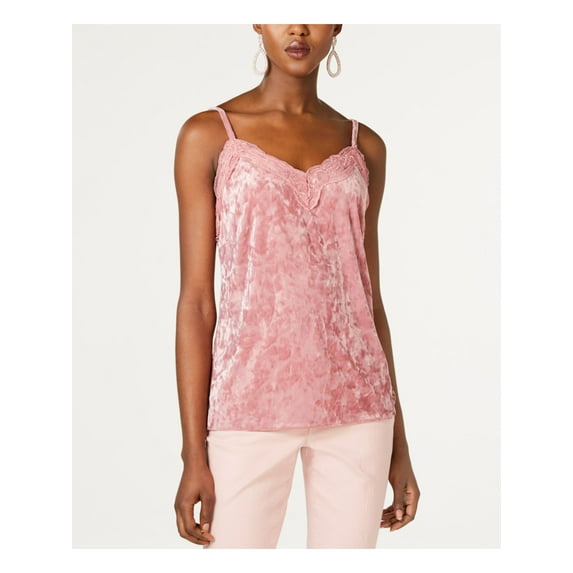 INC Womens Pink Velvet & Lace Camisole Spaghetti Strap V Neck Top S