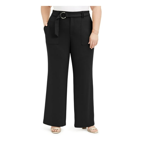 INC Womens Plus Belted Office Wear Pants Black 14W