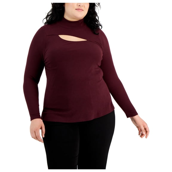 INC International Concepts Plus Size Cutout Mock Neck Top Port 0X