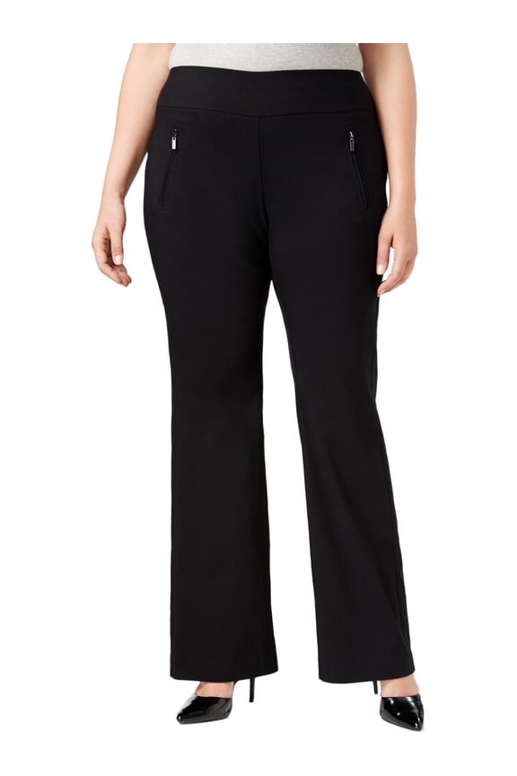 Womens Plus Double Zipper Mid Rise Wide Leg Pants