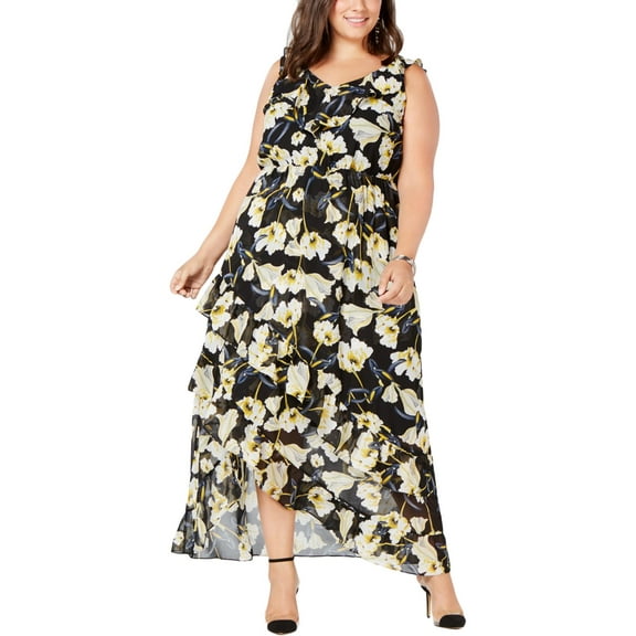 INC Womens Plus Hi-Low Floral Cocktail Dress Black 14W