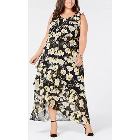 INC Womens Plus Hi-Low Floral Cocktail Dress, Various Sizes: 14W/Black
