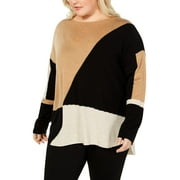 INC Womens Plus Knit Colorblock Pullover Sweater