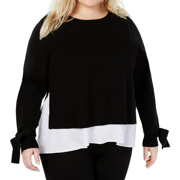 I.N.C Womens Layered-Look Knit Sweater, Black, Plus Size, 3X