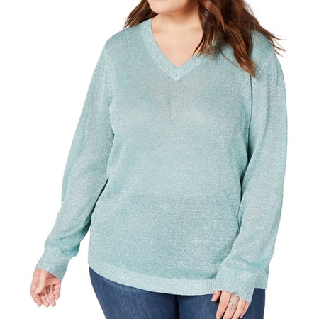 I.N.C Womens Metallic Pullover Sweater, Metallic, Plus Size, 2X