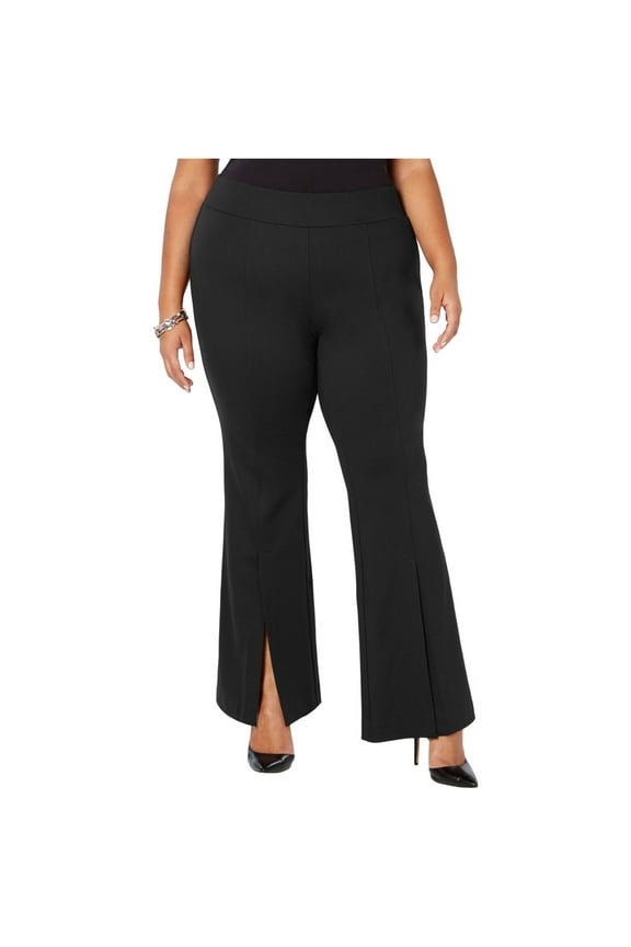 Plus Size Ponte Knit Slit Front Pants Black 18