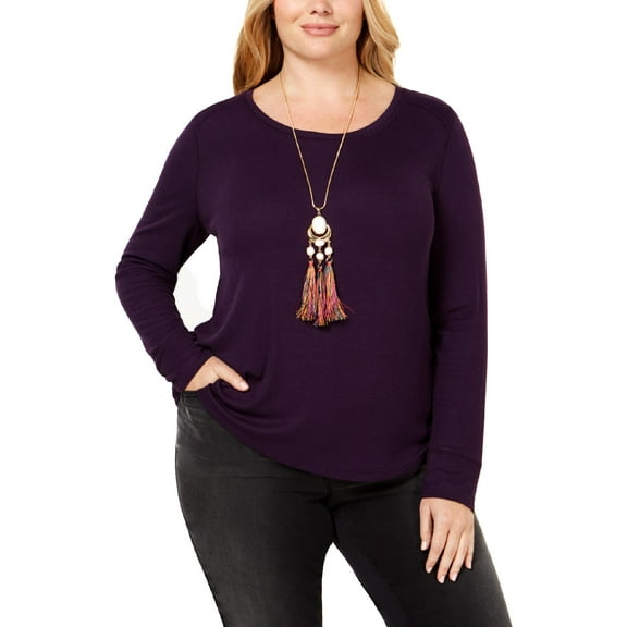 INC International Concepts Women’s Plus Size Ribbed Shirttail Pullover Blouse Tops, Blackberry Jam, 0X Plus
