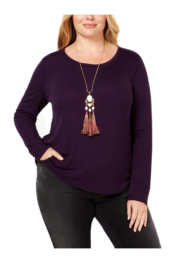 Women’s Plus Size Ribbed Shirttail Pullover Blouse Tops, Blackberry Jam, 0X Plus