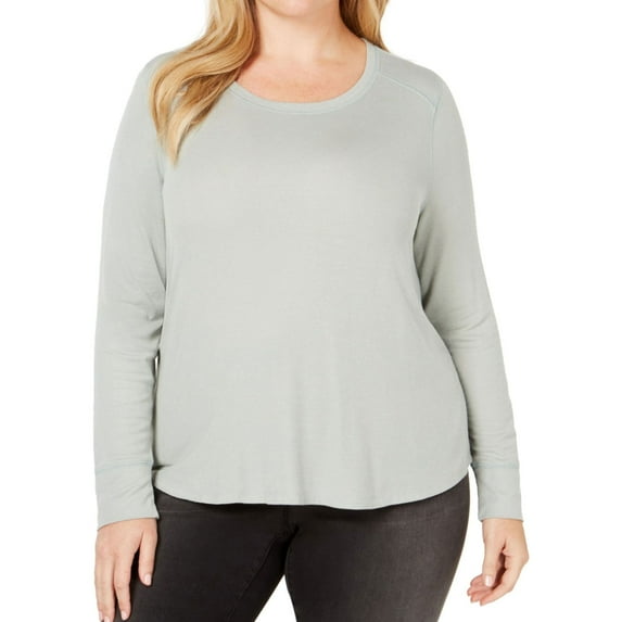 I.N.C Womens Ribbed Basic T-Shirt, Green, Plus Size, 0X