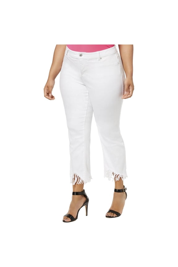Womens Plus Slim Fit Fringe Cropped Jeans