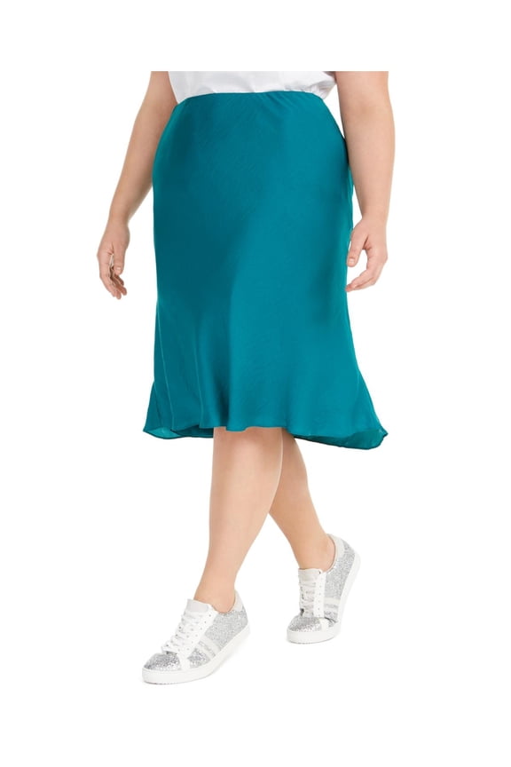 Womens Plus Solid Biased Cut Skirt Green 3X