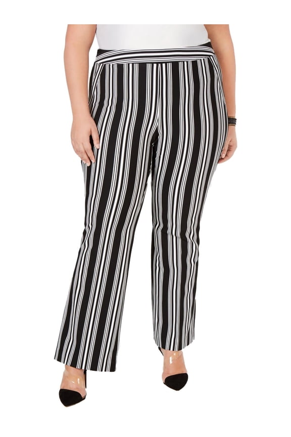 Womens Plus Striped Pull On Bootcut Pants B/W 26W