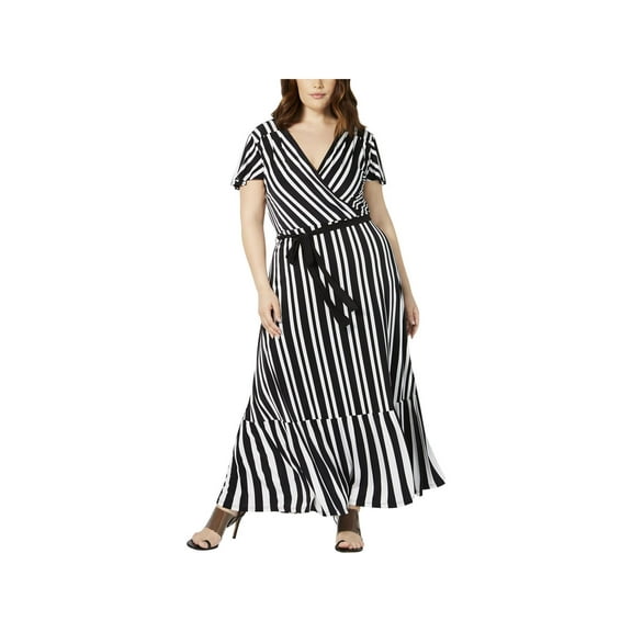 INC Womens Plus Striped Surplice Maxi Dress B/W 2X