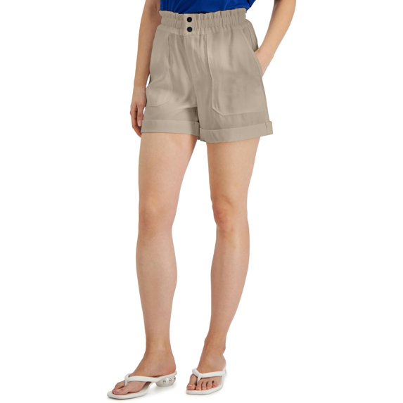 INC Womens Plus Woven Cuffed High-Waist Shorts
