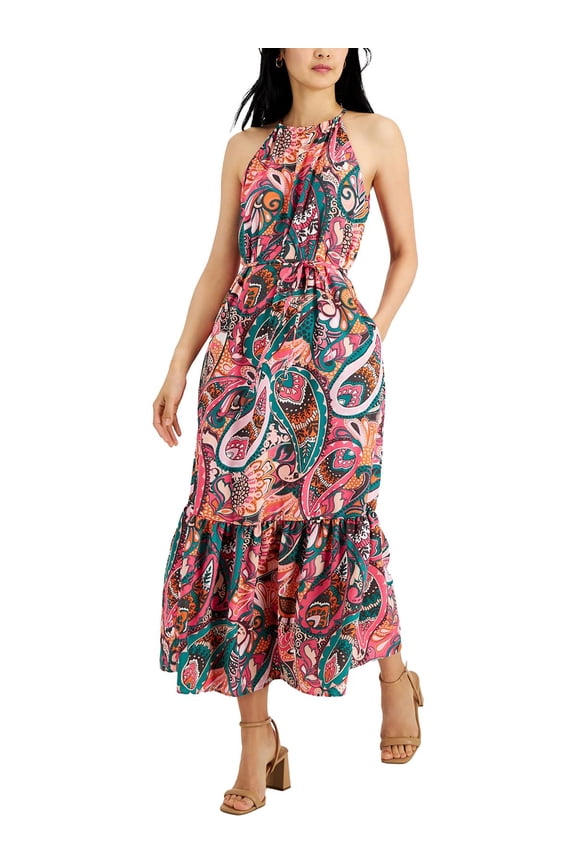 International Concepts Womens Printed Tired Maxi Dress Tropical Rose Combo 16