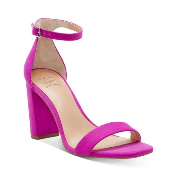 INC Womens Purple Adjustable Comfort Padded Ankle Strap Lexini Square Toe Block Heel Buckle Dress Sandals Shoes 6.5 M